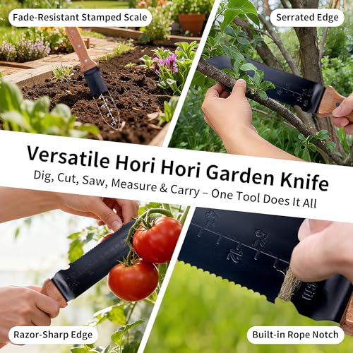 YANG Hori Hori Garden Knife, 7 Inch Garden Tools with Oxford Cloth Sheath - color: Spear-Point Garden Knife