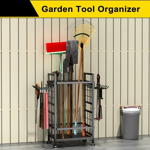 3 Tier Garden Tool Organizer, Garage Storage and Organization, Metal Yard Tools Storage up to 78 Tools, Heavy Duty Garden Tool Organizer for Garage, Yard, Patio, Shed, Indoors and Outdoors, Black - size: 17 x 12.8 x 30.3