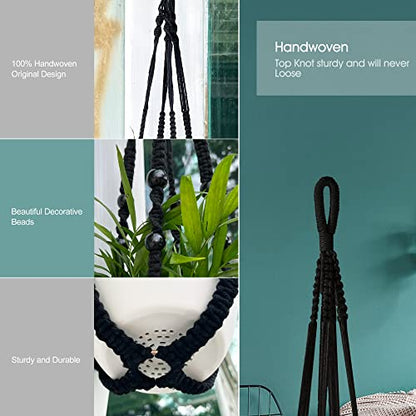 RIFNY Macrame Plant Hanger Indoor, Hanging Plant Holder, Black, 2 PCS - color: Black, size: 35 Inch 2pcs