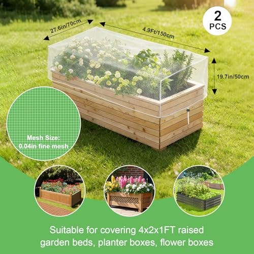 2 Pack Garden Netting for Raised Beds, Raised Beds Bug Net with Drawstring