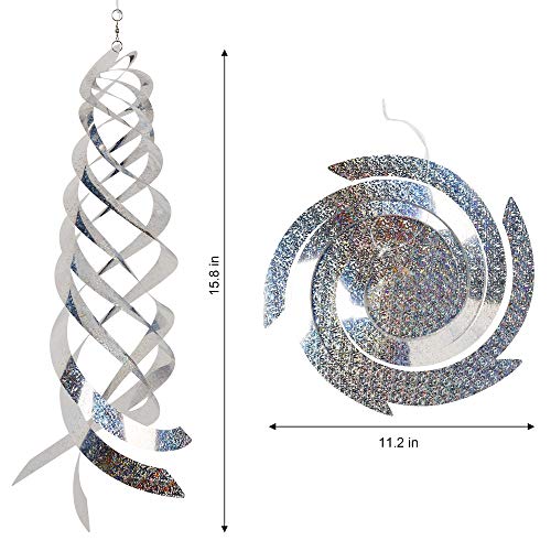 Hausse Bird Repellent Spiral Reflectors Silver Mylar Spinner, Hanging Reflective Bird Deterrent Device, Garden Decorative Scare Birds Away, Like Woodpeckers, Pigeons and Geese, 6 Pack - size: 15.8 Inch, Silver