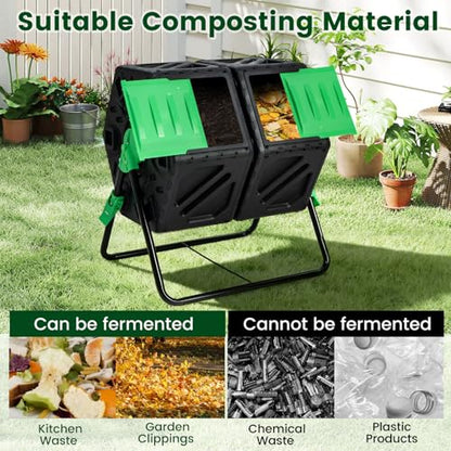 IRONMAX 34.5 Gallon Outdoor Dual Chamber Compost Tumbler