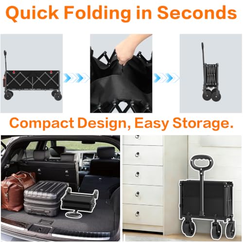 COZEER Wagons Carts Foldable, 180L Folding Heavy Duty Wagon with Wheels - color: Black, size: 180L