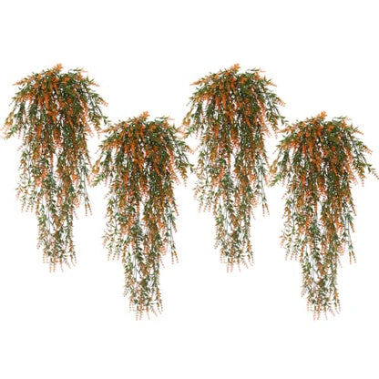 RECUTMS 4Pcs Artificial Fall Hanging Lavender Fake Plants for Outdoors - color: Salmon