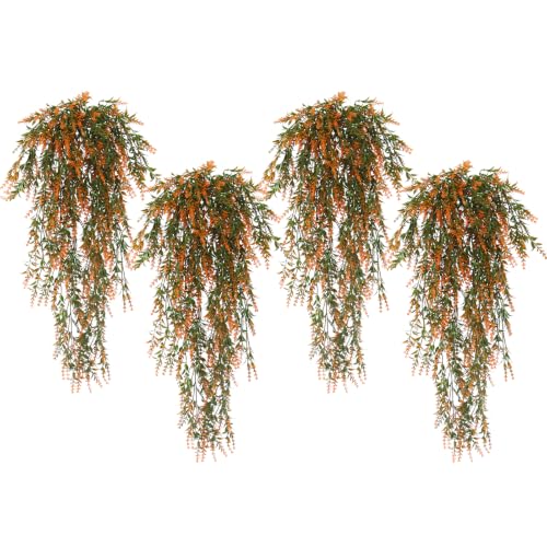RECUTMS 4Pcs Artificial Fall Hanging Lavender Fake Plants for Outdoors - color: Salmon