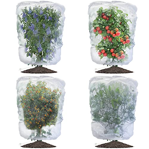 Evoio Bird Netting for Garden Blueberry Bushes Fruit Tree Netting Cover Plant Protection Mesh Bags with Drawstring, 4 Pack 2.3 x 3.5 ft Shrubs Bush Tomato Strawberry Berry Barrier Protectors Net - size: 3.5 x 2.3 Ft