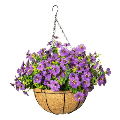 Artificial Hanging Flowers, UV Resistant, 12 Bundles, Purple - color: Purple