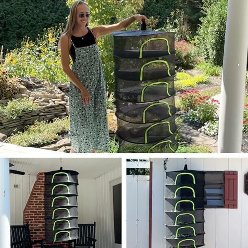 Herb Drying Rack Hanging Mesh 6 Layer 24" with Zipper, Gloves, Garden Pruning Shear, Hook & Carabiner Clip for Drying Herbs, Plants, Seeds, Buds | Outdoor, Hydroponics Herb Dryer Hanging Rack - style: 6 Layer 24"
