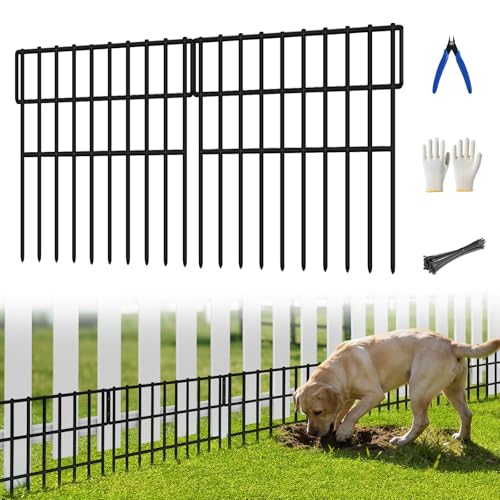 ULIOK 14 Panels Garden Fence Animal Barrier, Animal Barrier Fences No Dig Fence, 19.83ft(L) x 13in(H) Dog Fencing Rabbit Fences, 1.5in Spike Spacing Rustproof Metal Fences Border for Outdoor Yard - size: 14 Panels-19.83ft(L)x13in(H)