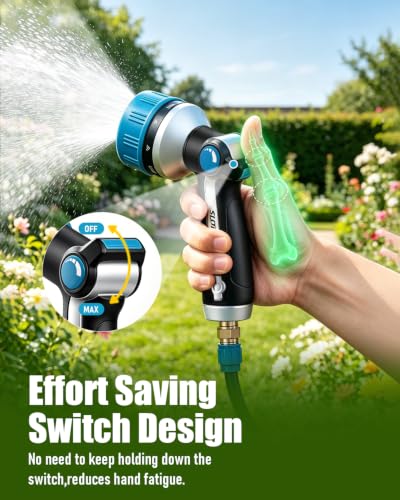2 Pack Garden Hose Nozzle, Heavy Duty Metal Sprayer with Adjustable Spray Patterns, Easy Water Flow Control & Leak Proof Design