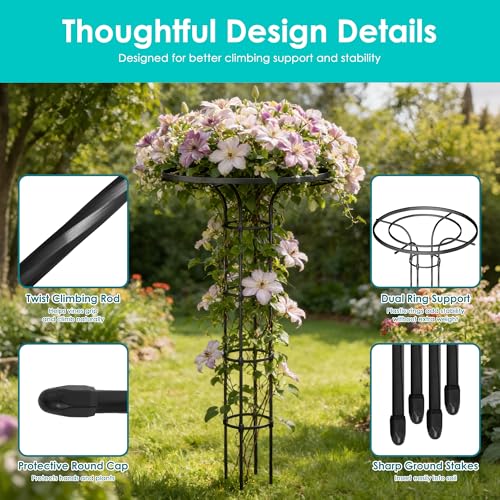Umbrella Garden Trellis for Climbing Plants Outdoor, 68.9" Mushroom Top Trellis Stackable, Tall PE-coated Metal Obelisk Trellises for Potted Plants, Topiary Tower Vine Support for Rose, Bean, Clematis - size: Large - 68.9" Height