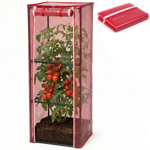 43.3" x 15.4" x 15.4" Tomato Cages Plant Greenhouse Cover, PE Tomatoes Red Greenhouse with Zipper Door, Tomato Trellis Plant Support Protector Cover for Garden Climbing Plants (NO Frame Included) - color: 43.3 x 15.4 x 15.4 inch