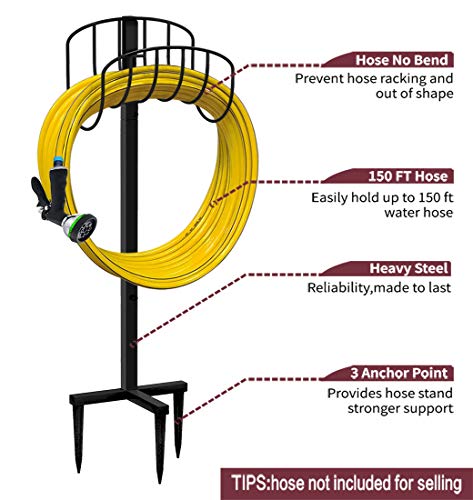 Artigarden Freestanding Garden Hose Holder Hanger, Outdoor Heavy Duty Metal Water Hose Storage Holders Stand Organizer Rack Detachable Stake, Holds 150 Ft of Hoses for Outside Lawn Yard, Black - color: Wave