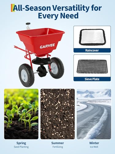 Garvee Tow-Behind Spreader, 85 Lbs Capacity Pull Broadcast Spreader - color: Red