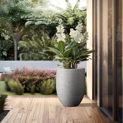 Kante 21.7" Tall Concrete Planter, Large Round Bullet Pot, Pale Gray - color: Natural Concrete