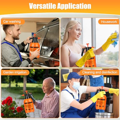 3Pcs 1/2 Gallon Hand Pump Sprayer with Adjustable Nozzle, Orange - color: Orange