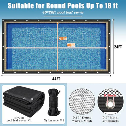 40x20FT Pool Leaf Net Cover for Inground/Above Ground Pool, Mesh Pool Cover - size: 40X20FT