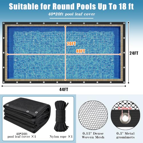 40x20FT Pool Leaf Net Cover for Inground/Above Ground Pool, Mesh Pool Cover - size: 40X20FT