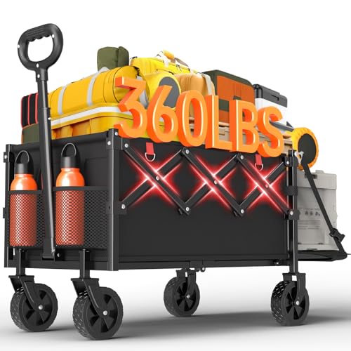 COZEER Wagons Carts Foldable, 120L Folding Heavy Duty Wagon with Wheels - color: Black, size: 120L