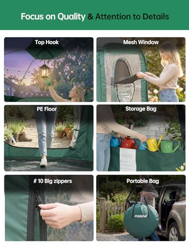 Porayhut Pop up Greenhouse Tent,Portable Large Walk-in Plant House 10’X10’ ,Indoor Outdoor Gardening Plant Sunshine Room with PVC Mesh Cloth Cover for Protecting Plant from Cold Frost & Birds - style: 90.6"Tall Green Greenhouse