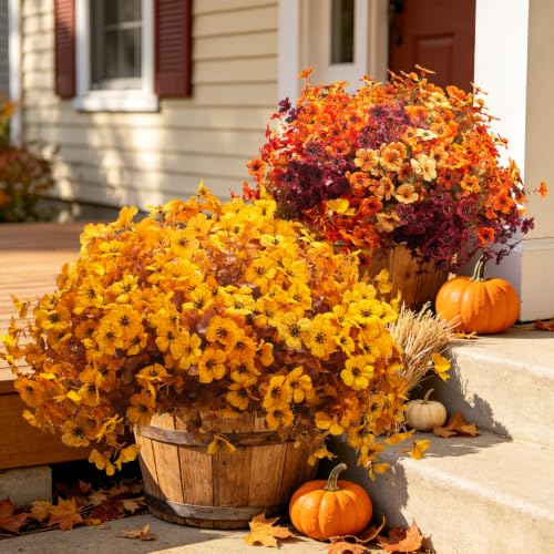 Grunyia 20 Bundles Artificial Outdoors Flowers (Fall Yellow) - color: Fall Yellow