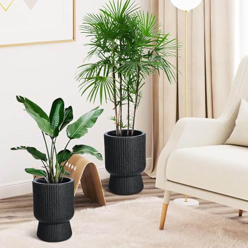 Garvee Self-Watering Planters, Set of 2, 14.2 Inch Tall Plant Pots - color: Black