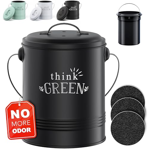 Barnyard Designs 1.2 Gallon Kitchen Counter Compost Bin with Lid (Black) - color: Black