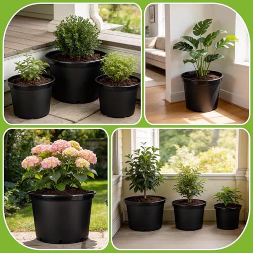 RooTrimmer 7/5/3 Gallon Plant Pots, Plastic Planter with Drainage Holes – Round, Sturdy, Nursery Pots for Indoor/Outdoor Plants, 9 Pack Set - size: 7-5-3 Gallon-9P-Black