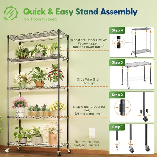 FREELICHT Plant Stand with Grow Light 5-Tier, 4×30W 5000K, 29.5x13.8x61.5IN - size: 29.5x13.8x61.5IN