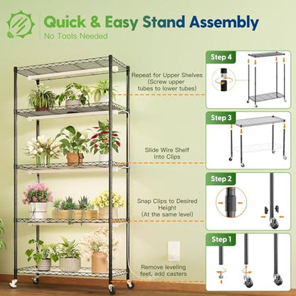 FREELICHT Plant Stand with Grow Light 5-Tier, 4×30W 5000K, 29.5x13.8x61.5IN - size: 29.5x13.8x61.5IN