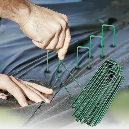 10Pcs Garden Staples Landscape Stakes Ground Pins, Lawn Staples Weed Fabric Staple, Steel Sod Anchor Securing Pegs for Securing Fabric (Green, 10x4cm) - color: Green