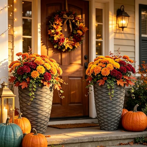 2-Pack 19" Rustic Black Resin Tall Planters with Wave Texture - color: 19"h-rustic Black Wavy