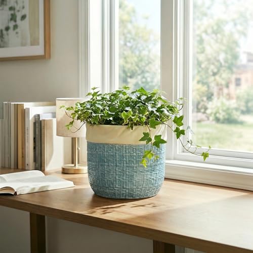 Ceramic Planter, 8 Inch Plant Pot, Round Flower Pots, Blue - color: Blue, size: 8 Inch