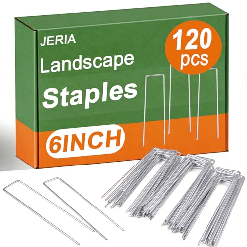 JERIA 6 Inch 120 Pack U-Shaped Galvanized Garden Stakes
