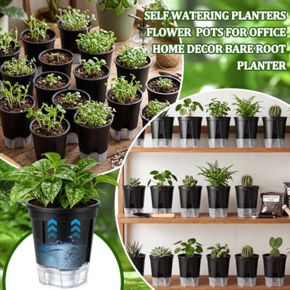 24 Pcs 4.72" Self Watering Pots for Indoor, Black,Clear - color: Black,clear