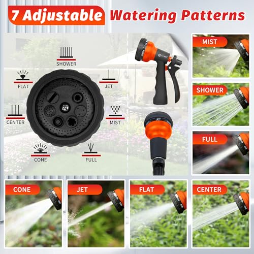 AUTOMAN-Garden-Hose-Nozzle, 2 Pack ABS Water Spray Nozzle with Heavy Duty 7 Adjustable Watering Patterns,Slip Resistant for Watering Plants,Lawn& Garden,Washing Cars,Cleaning, Orange - color: Orange