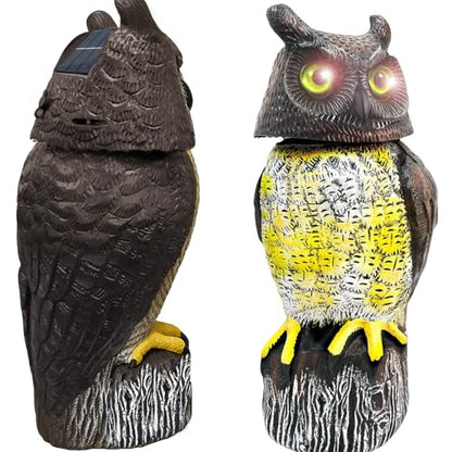 GIFTEXPRESS 1Pcs Solar Power Owl Decoy – 17" Motion Sensor Pest Repellent with Rotating Head, LED Eyes & Sound – Fake Horned Owl for Garden, Yard, Balcony, Farm, Patio, Roof, Lawn- Life Size