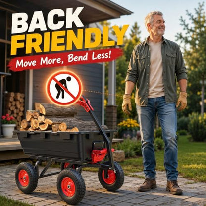 Autodaya 1400lbs Garden Dump Cart, Heavy Duty Wheelbarrow Wagon with Hitch - color: 1400lb|jet Black+red