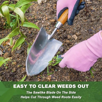 Haliaeetus Garden Trowel with Serrated Edge, 4'' Depth Mark Planting Shovel - size: 13'' Serrated Shovel