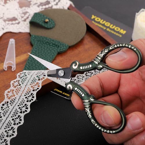 YOUGUOM Small Embroidery Scissors with Cover, Crochet Shears - color: Dark Green