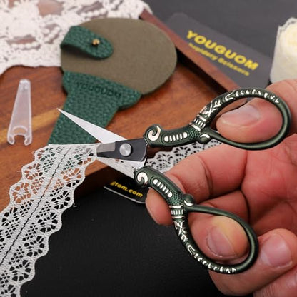 YOUGUOM Small Embroidery Scissors with Cover, Crochet Shears - color: Dark Green