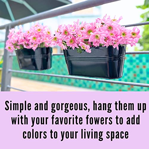 LaLaGreen Hanging Rail Planter (9.8 in, 3 Pack) Black Metal Deck Fence Pots - size: 9.8" (25 cm) x 3 Pack