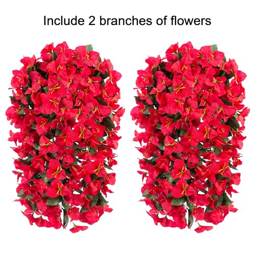 2 PCS Bougainvillea Artificial Hanging Flowers Plants for Outdoors, Red - color: Red