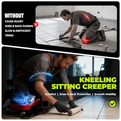 Auto Dynasty Kneeling/Sitting Creeper w/Seat & Chest Support, 300Lb Rolling