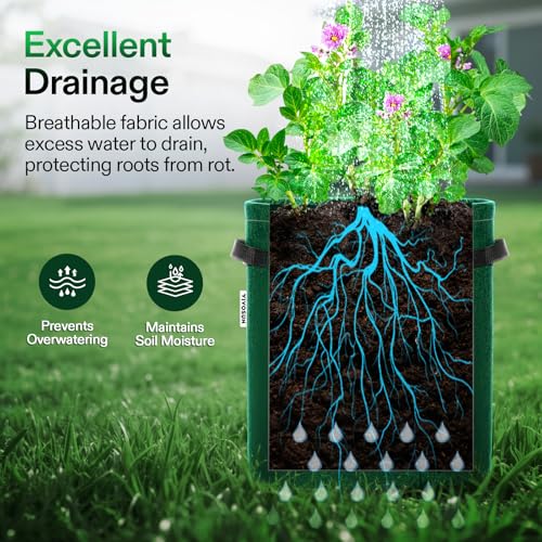 VIVOSUN 5-Pack 10 Gallon Potato Grow Bags, Roll-up Harvest Window - color: Green, size: 10 Gallon