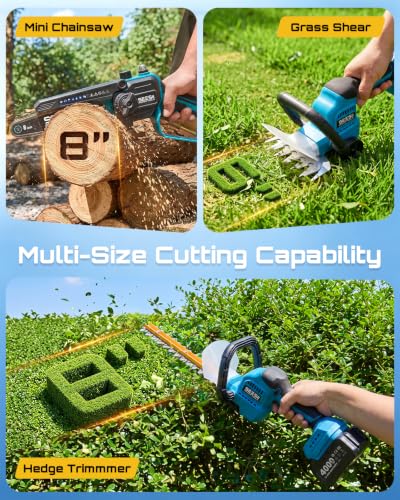 SEESII 6-in-1 Cordless Pole Saw & Hedge Trimmer Combo, 2×4000mAh Batteries - color: Navy Blue