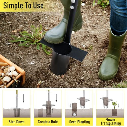 Jardineer 2PCS Bulb Planter Tools Set, Long Handle Garden Transplanter and Small Bulb Planting Tool with Deep Marker, Ideal for Planting Bulbs, Seedlings, Flowers & Vegetables - color: black set