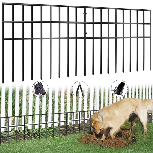 10 Panels Animal Barrier Fence, 14ft(L) x 13in(H) No Dig Garden Fence for Dog Rabbit, Rustproof Anti Digging Barrier, Garden Edging Border Ground Defense for Outdoor, Yard, Patio - color: Black, size: 10 Panels, 14ft(L) x 13in(H)