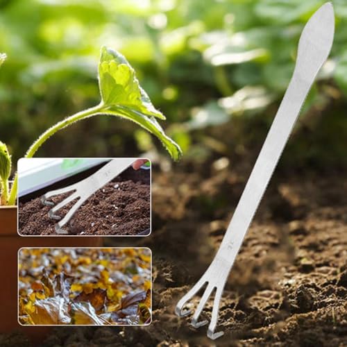 Stainless Steel Bonsai Rake, 3-Prong Loosen Soil Hand Tool, 9.45 inch