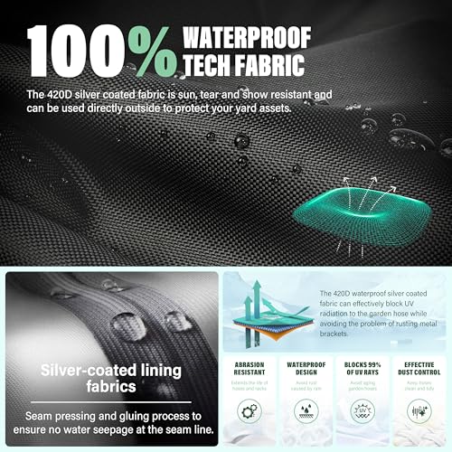 Double sided garden hose bracket cover, suitable for double-sided hose reel brackets that can accommodate 150 feet of hoses - waterproof, UV resistant, extending the service life of water pipes - color: Black - Double-Sided Hose Holder Cover, size: 0-300F